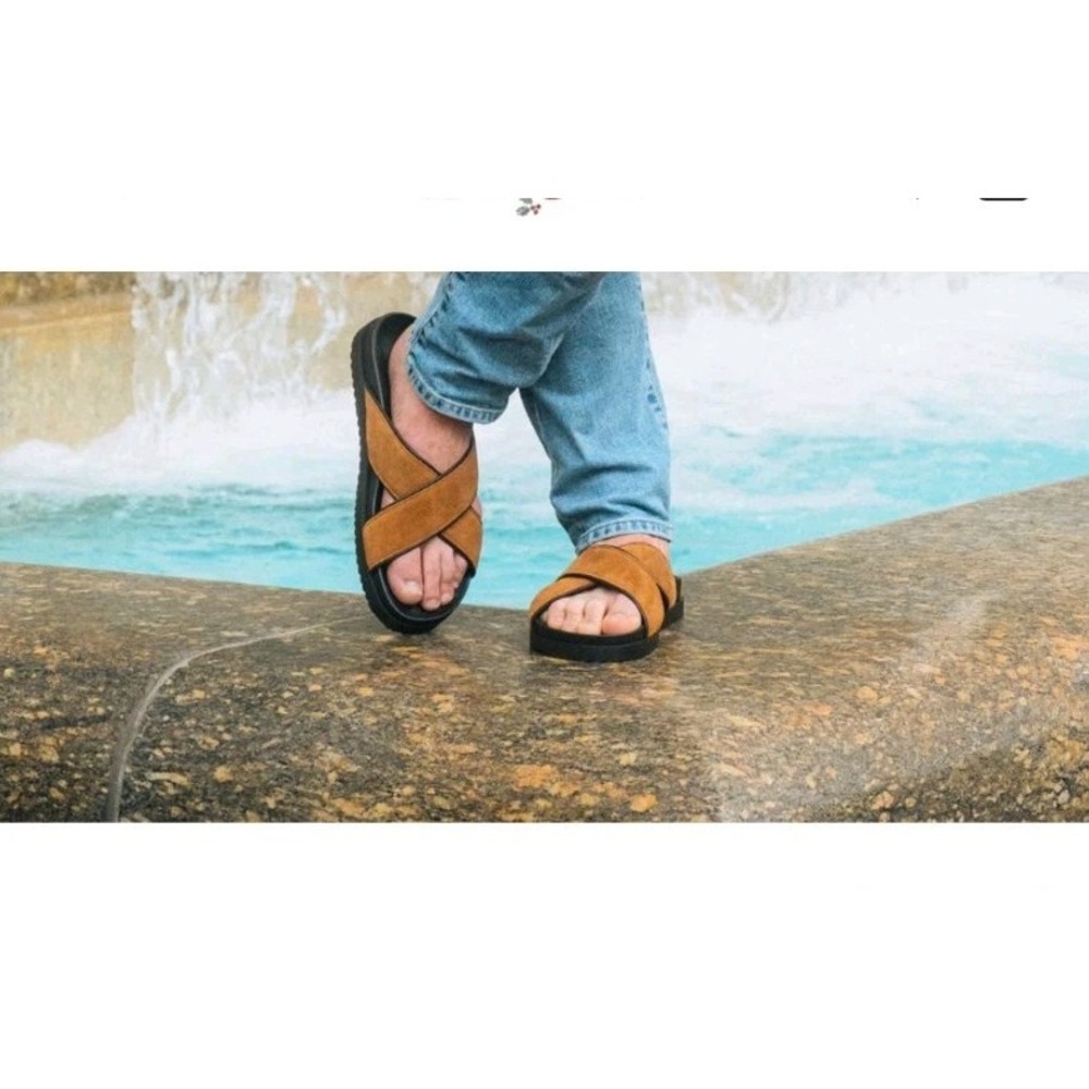 Italian Leather Mens Tan Del Toro Amalfi‎ Crossover Sandal NEW